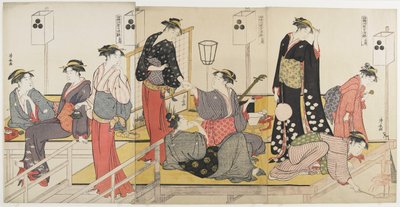 Trittico del rinfrescarsi la sera al fiume Shijo da Torii Kiyonaga